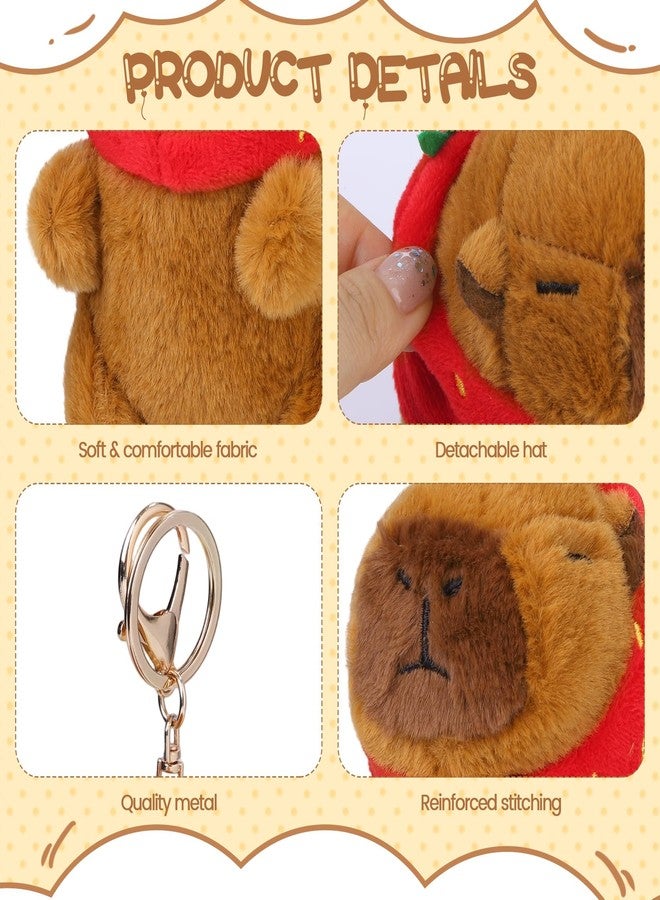 Aodaer 2 Pieces Capybara Plush Keychain, Capybara Stuffed Animals Plush Toy Pendant for Backpack Birthday Gifts Party Favor (Strawberry Hat, Lemon Hat) - Image 3
